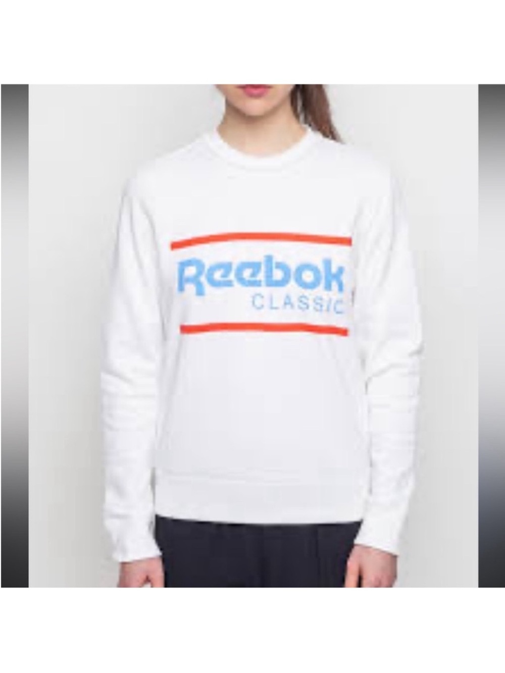 Reebok Classic White Blue Red‎ Logo Crewneck Sweatshirt Fitted Size XS